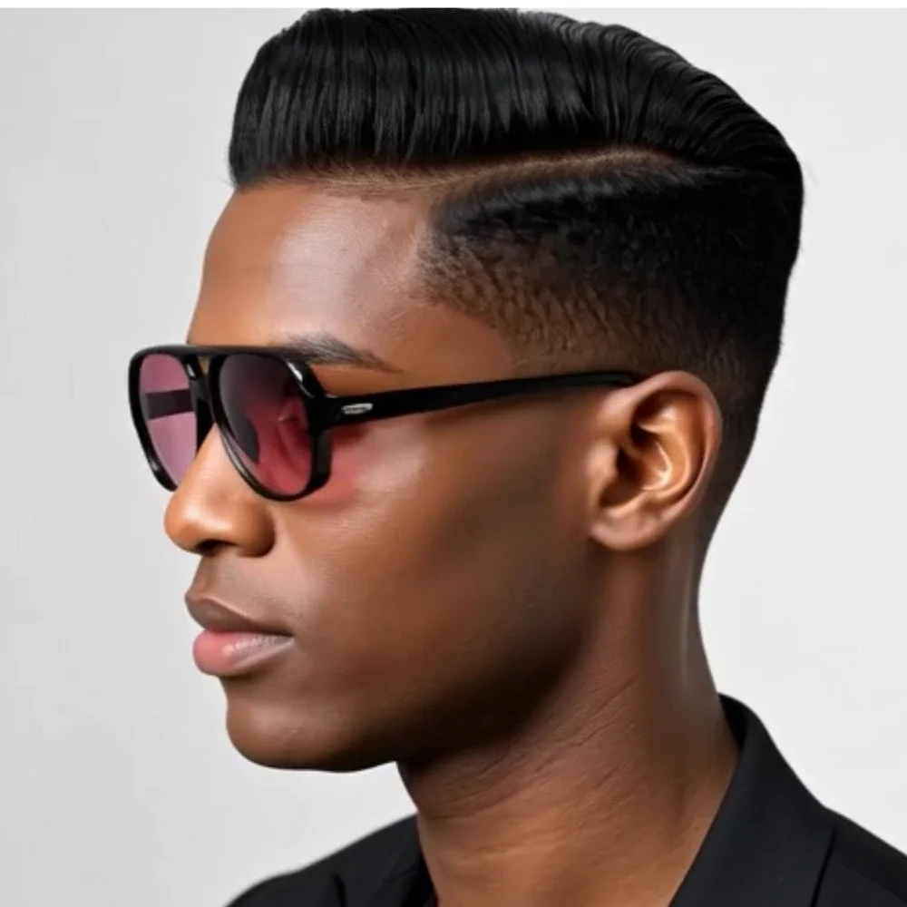 Pink Lens Sunglasses Fashion Round Men Shades Retro Thick Frame UV400 Lentes New